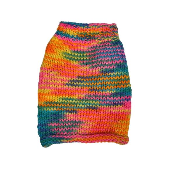 Handmade Hand Knit Dog Sweater Small Space Dye Multicolor Cozy Warm Pet Puppy - Picture 1 of 3